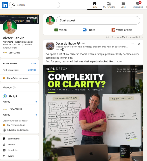 Профиль Виктора Санкина и показатели LinkedIn