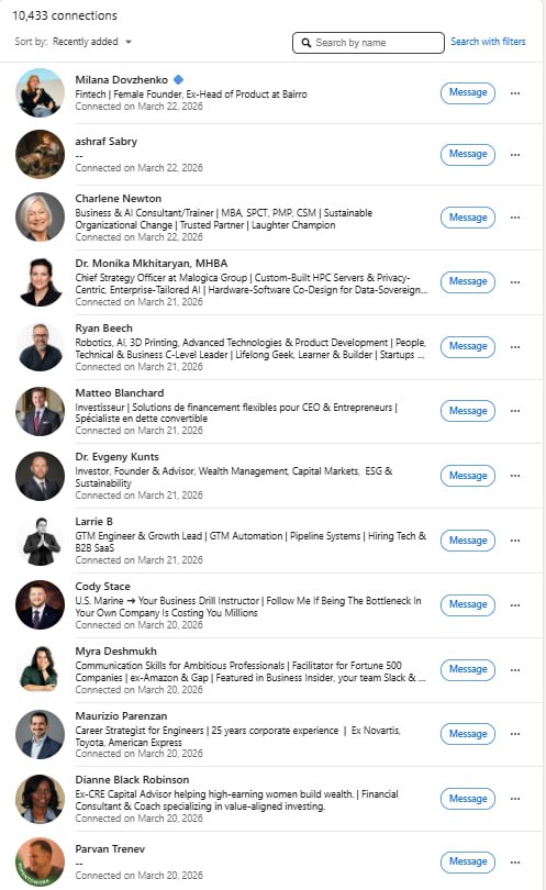 LinkedIn connections screenshot